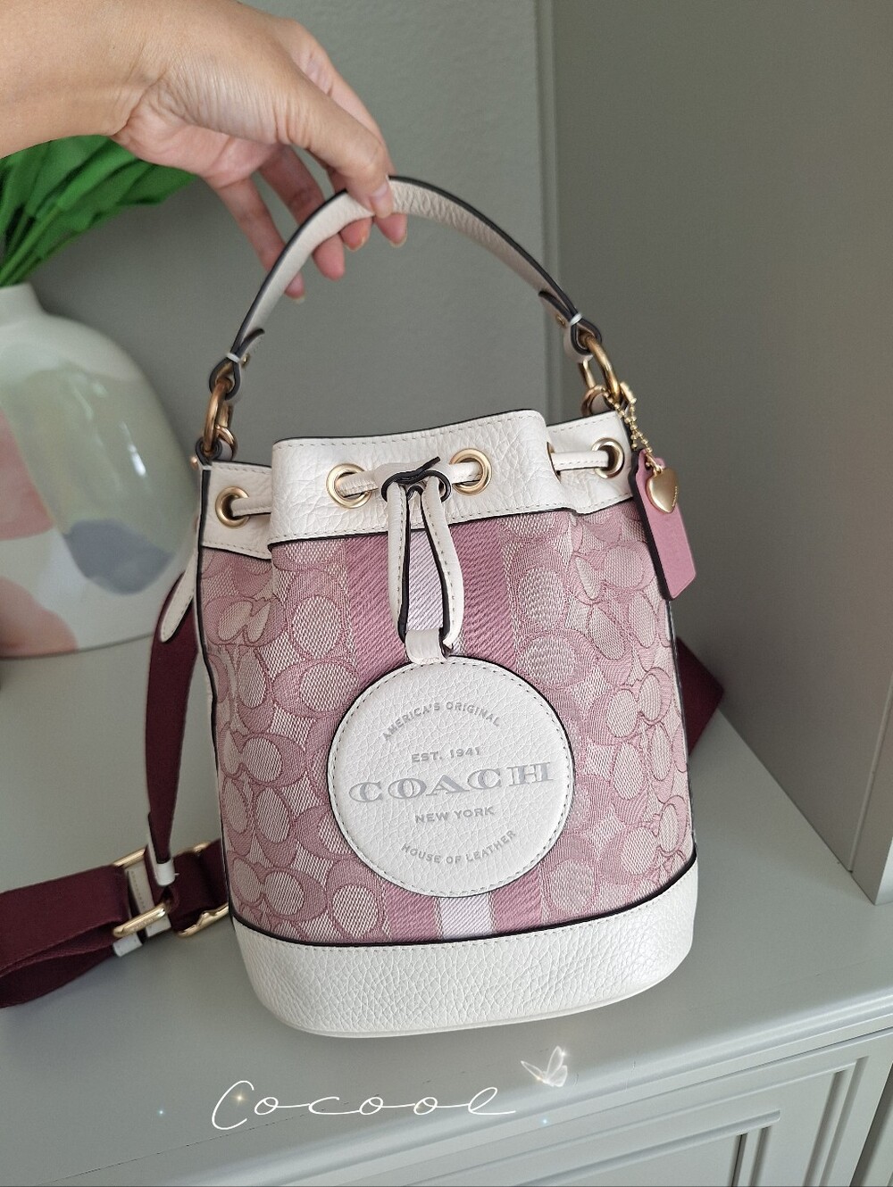 Coach Dempsey Bucket Bag 19 In Signature Jacquard W Coach Patch And Heart Charm